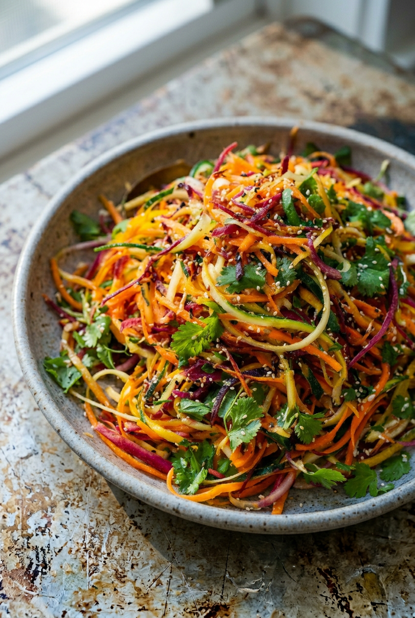 Shaved Rainbow Carrot Sesame Salad