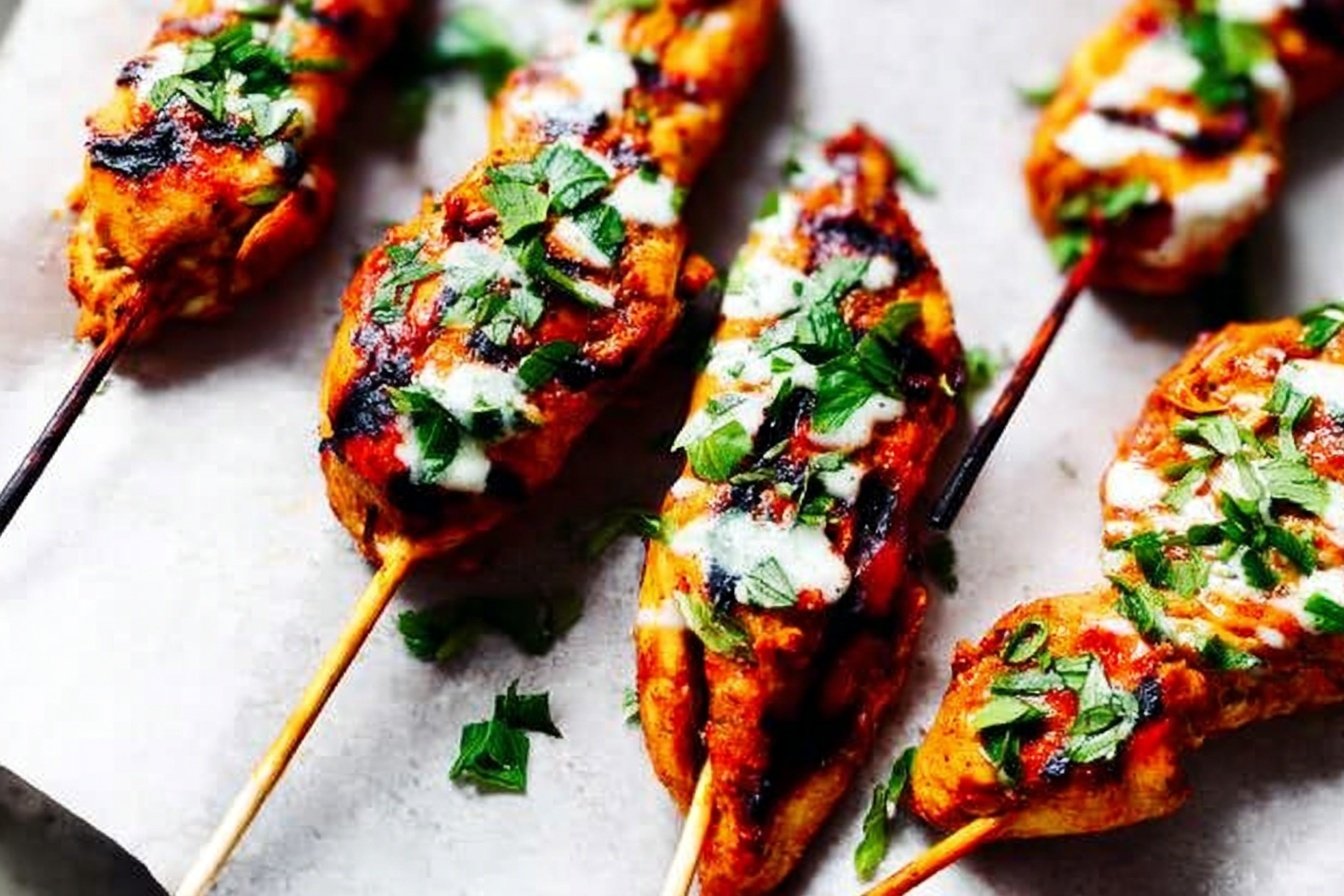 Honey Harrisa Chicken Skewers With Garlic Mint Sauce
